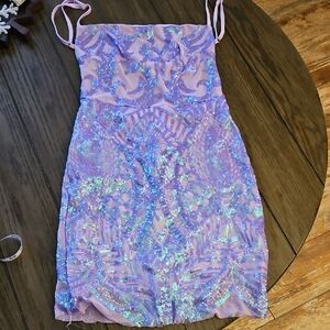 Elegant Lavender Sequin Prom Dress